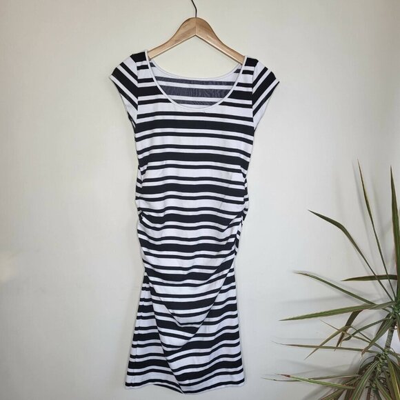Soon Maternity Leo Cap Sleeve Maternity Dress - Stripes - White Multi/Ponti Stri - Picture 6 of 15